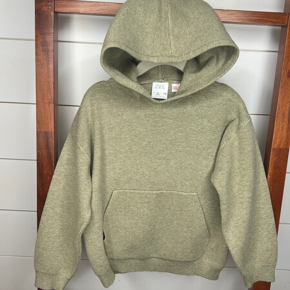 Zara Kids- Pistachio Green, Hooded Sweater - Picture 6 of 8